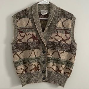 Vintage 80s Beige Patterned Sweater Vest